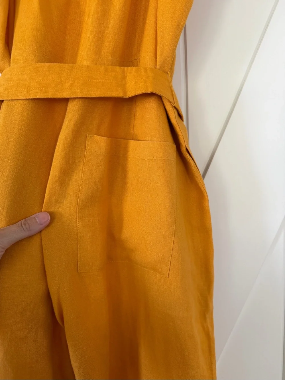 Everlane The Linen Square-Neck Jumpsuit in Marigold Yellow